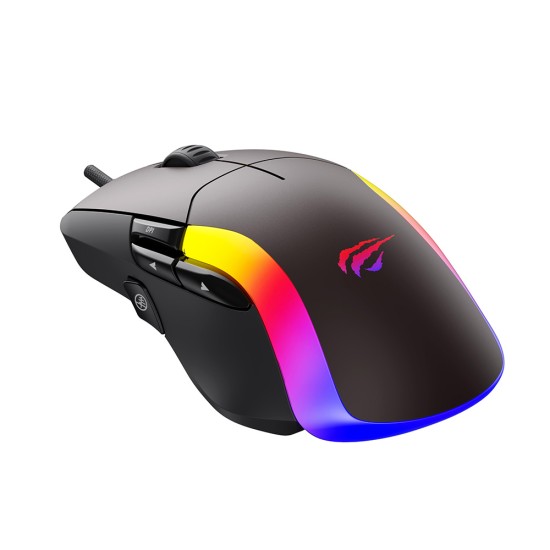 Mouse cu Fir pentru Gaming 1200/2400/3200/4800/6400/8000 DPI, 1.6m, 5V - Havit (MS959S) - Black / Ochre