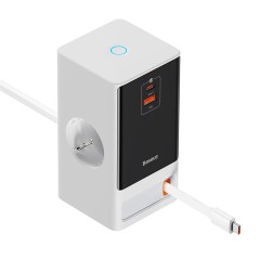Prelungitor Priza Shuko, USB, 2xType-C, 65W - Baseus (PSLR000602) - White Prelungitor Priza Shuko, USB, 2xType-C, 65W - Baseus (PSLR000602) - White