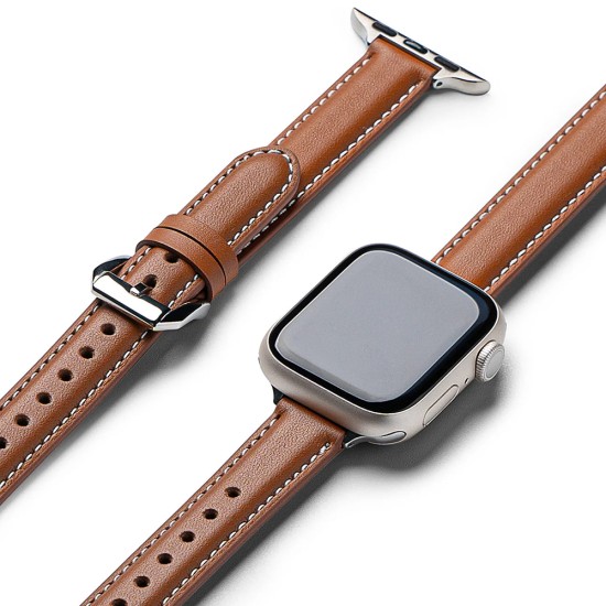 Rama pentru Apple Watch 1/2/3/4/5/6/7/8/9/SE/SE 2 (38/40/41mm) - Ringke Leather One Padded Slim - Brown