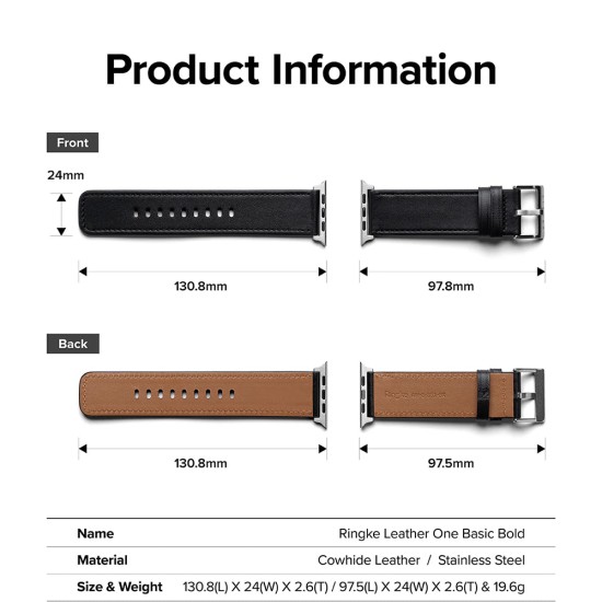 Rama pentru Apple Watch 1/2/3/4/5/6/7/8/9/SE/SE 2/Ultra/Ultra 2 (42/44/45/49mm) - Ringke Leather One Basic Bold - Brown