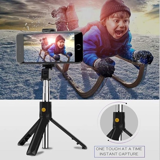 Selfie Stick cu Telecomanda si Trepied, 70cm - Techsuit (K07) - Black