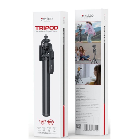 Selfie Stick cu Telecomanda si Trepied, BT 5.0 - Yesido  (SF17) - Black