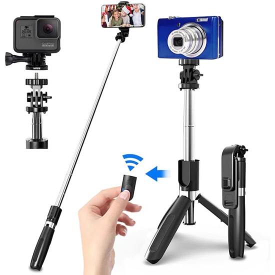 Selfie Stick cu Trepied, Compatibil cu Camera/Telefon, 100cm - Techsuit (L02) - Black