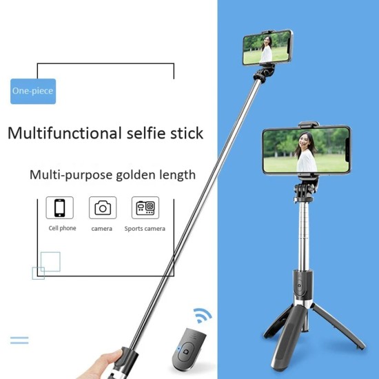 Selfie Stick cu Trepied, Compatibil cu Camera/Telefon, 100cm - Techsuit (L02) - Black