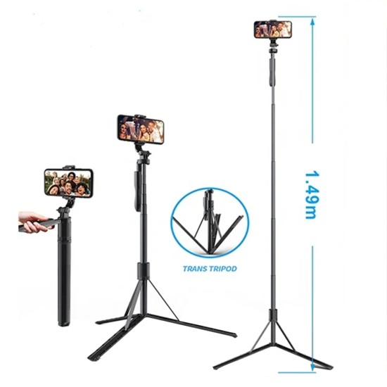 Selfie Stick cu Trepied si Telecomanda, 149cm - Techsuit (L05) - Black