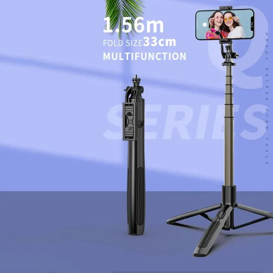 Selfie Stick cu Trepied si Telecomanda, 156cm - Techsuit (Q06) - Black