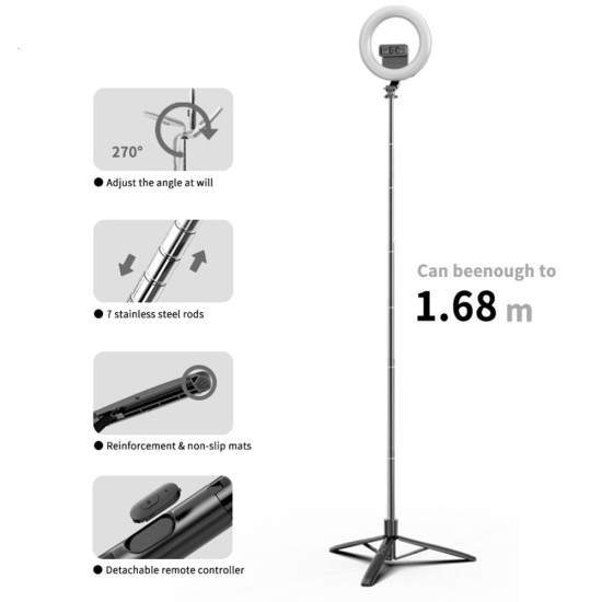 Selfie Stick cu Trepied si Telecomanda, 170cm - Techsuit (Q05s) - Black