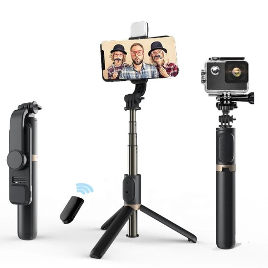 Selfie Stick cu Trepied si Telecomanda, 76cm - Techsuit (Q03s) - Black