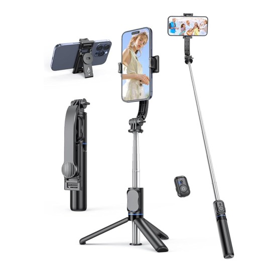 Selfie Stick cu Trepied si Telecomanda, Pliabil, 106cm - Techsuit (C01) - Black