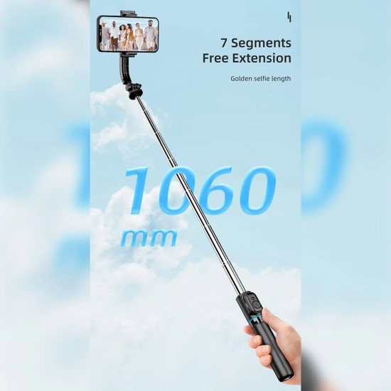 Selfie Stick cu Trepied si Telecomanda, Pliabil, 106cm - Techsuit (C01) - Black