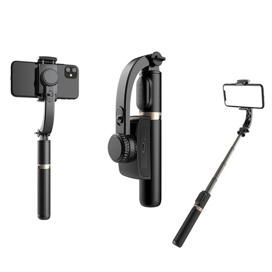 Selfie Stick cu Tripod, Telecomanda, Anti-Shake, 75cm - Techsuit (Q08) - Black