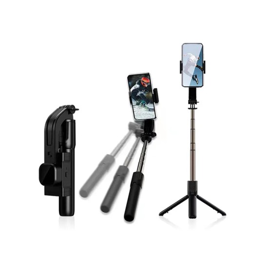 Selfie Stick gimbal cu Telecomanda si Lumina LED, Sleep Mode, 76cm - Techsuit (C06) - Black