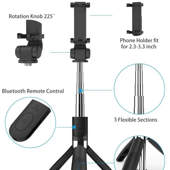 Selfie Stick si Trepied cu Telecomanda, 70cm - Techsuit (L01) - Black Selfie Stick si Trepied cu Telecomanda, 70cm - Techsuit (L01) - Black