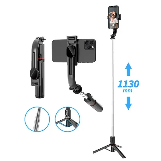 Selfie Stick si Trepied Stabil Bluetooth, 113cm - Techsuit (L13) - Black Selfie Stick si Trepied Stabil Bluetooth, 113cm - Techsuit (L13) - Black