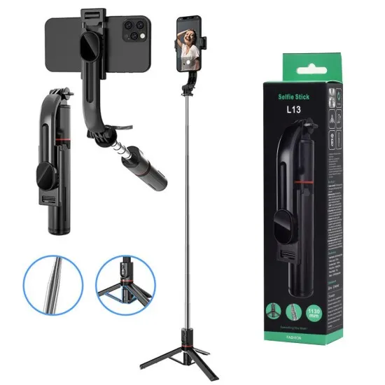 Selfie Stick si Trepied Stabil Bluetooth, 113cm - Techsuit (L13) - Black Selfie Stick si Trepied Stabil Bluetooth, 113cm - Techsuit (L13) - Black