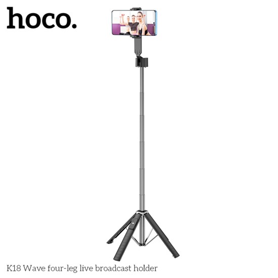 Selfie Stick Wireless Bluetooth 4.0 cu Telecomana si Trepied - Hoco (K18) - Black