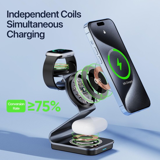 Statie de Alimentare pentru Phone 15W, AirPods 3W, Apple Watch 2.5W +  Cablu Type-C, 1m - Duzzona (W21) - Transparent