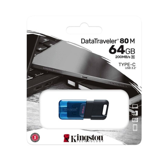 Stick de Memorie 64GB - Kingston DT80M (DT80M/64GB) - Black and Blue