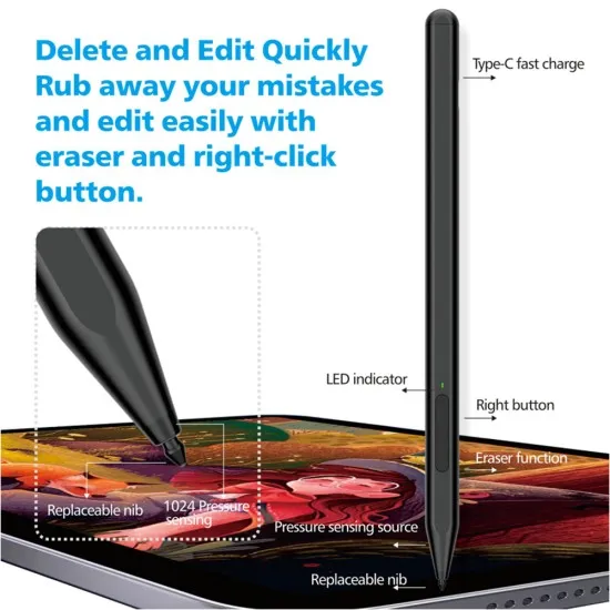 Stylus Pen pentru Tableta Microsoft Surface, Palm Rejection, Side Adsorption, 90mAh, 5V, 0.2A - Techsuit (F94S) - Black Stylus Pen pentru Tableta Microsoft Surface, Palm Rejection, Side Adsorption, 90mAh, 5V, 0.2A - Techsuit (F94S) - Black
