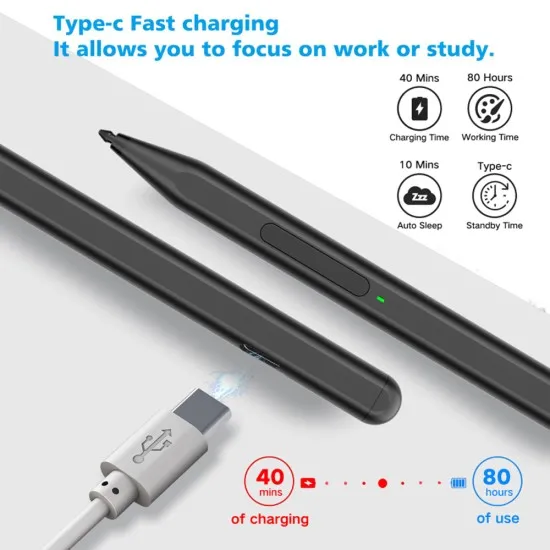 Stylus Pen pentru Tableta Microsoft Surface, Palm Rejection, Side Adsorption, 90mAh, 5V, 0.2A - Techsuit (F94S) - Black Stylus Pen pentru Tableta Microsoft Surface, Palm Rejection, Side Adsorption, 90mAh, 5V, 0.2A - Techsuit (F94S) - Black
