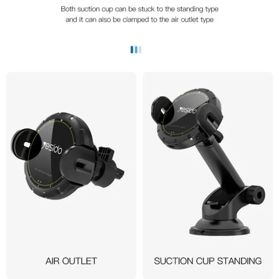 Suport Auto Universal cu Incarcare Wireless 15W - Yesido Extendable Arm (C77) - Black Suport Auto Universal cu Incarcare Wireless 15W - Yesido Extendable Arm (C77) - Black