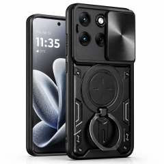 Husa Compatibila cu Motorola Edge 70 Fusion, Antisoc, Inel Rotativ 360, Stand, Protectie Camera, Negru, ALC MOBILE