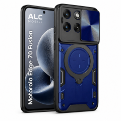 Husa Compatibila cu Motorola Edge 70 Fusion, Antisoc, Inel Rotativ 360, Stand, Protectie Camera, Albastru, ALC MOBILE