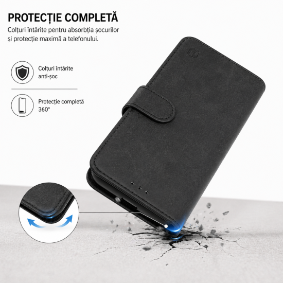 Husa pentru Motorola Edge 70 Fusion Tip Carte Flip, Portofel, Stand Video, Inchidere Magnetica, Protectie 360, Piele Ecologica, Negru