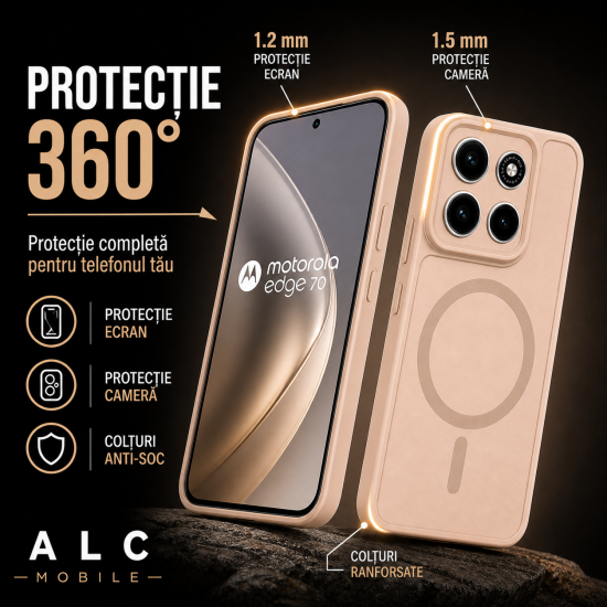 Husa pentru Motorola Edge 70, Matte MagSafe, Protectie 360, Anti-Soc, Protectie Camera, Bej Nude