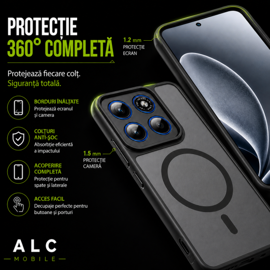 Husa pentru Motorola Edge 70, Matte MagSafe, Protectie 360, Anti-Soc, Protectie Camera, Negru