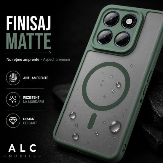 Husa pentru Motorola Edge 70, Matte MagSafe, Protectie 360, Anti-Soc, Protectie Camera, Verde