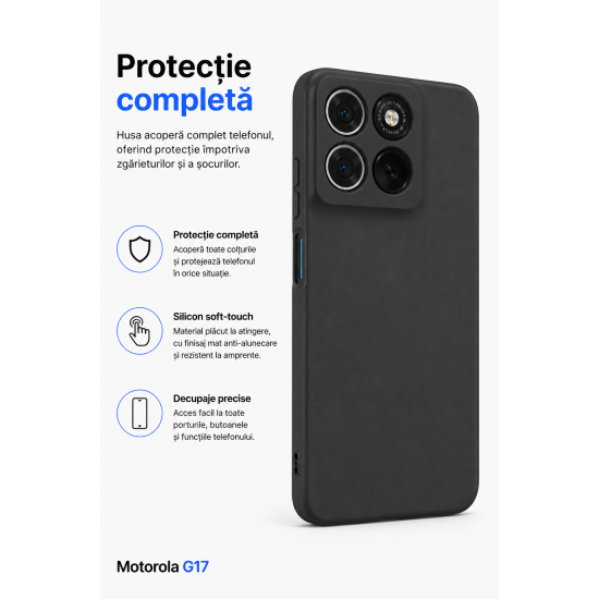 Husa Soft Touch, slim, ALC Mobile, anti soc, compatibila cu Motorola G17, Negru Tpu