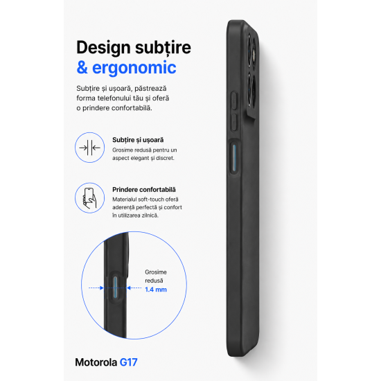 Husa Soft Touch, slim, ALC Mobile, anti soc, compatibila cu Motorola G17, Negru Tpu