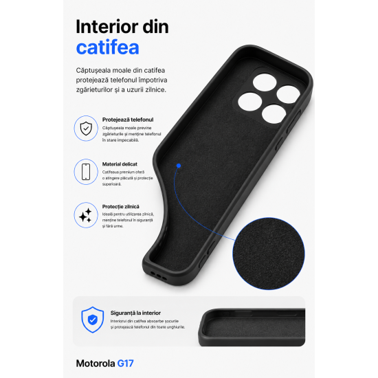 Husa Soft Touch, slim, ALC Mobile, anti soc, compatibila cu Motorola G17, Negru Tpu