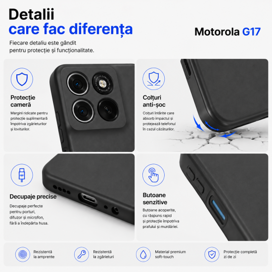 Husa Soft Touch, slim, ALC Mobile, anti soc, compatibila cu Motorola G17, Negru Tpu