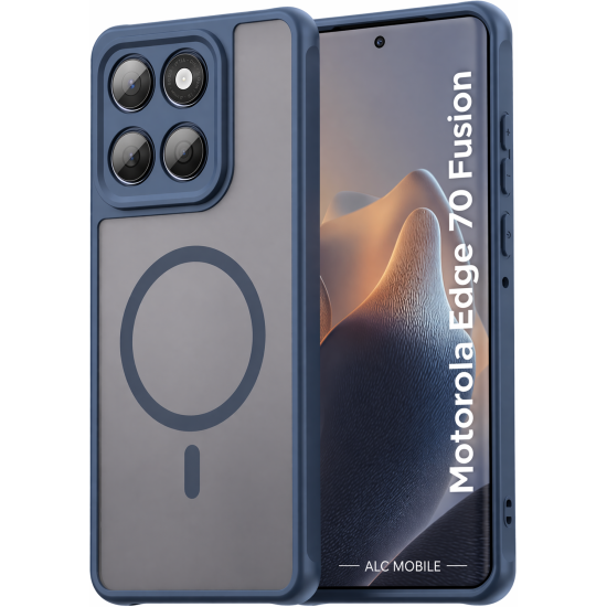 Husa Matte MagSafe pentru Motorola Edge 70 Fusion, protectie completa, contur Albastru