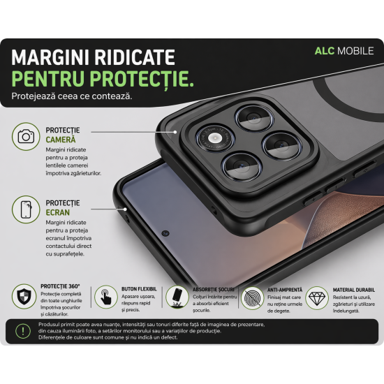 Husa pentru Motorola Edge 70 Fusion, Matte MagSafe, Protectie 360°, Anti-Soc, Negru