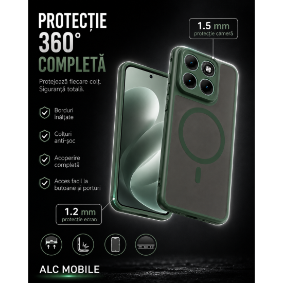 Husa pentru Motorola Edge 70 Fusion, Matte MagSafe, Protectie 360°, Anti-Soc, Verde