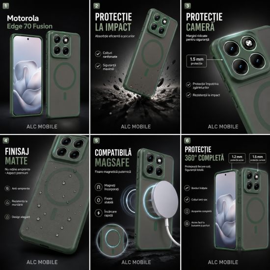 Husa pentru Motorola Edge 70 Fusion, Matte MagSafe, Protectie 360°, Anti-Soc, Verde