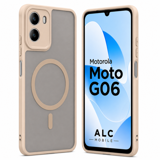 Husa pentru Motorola G06, Matte MagSafe, Protectie 360, Anti-Soc, Protectie Camera, Bej Nude