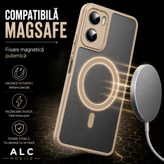 Husa pentru Motorola G06, Matte MagSafe, Protectie 360, Anti-Soc, Protectie Camera, Bej Nude