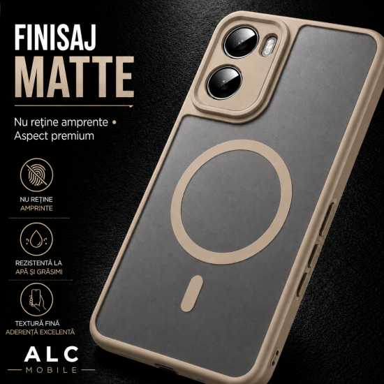 Husa pentru Motorola G06, Matte MagSafe, Protectie 360, Anti-Soc, Protectie Camera, Bej Nude