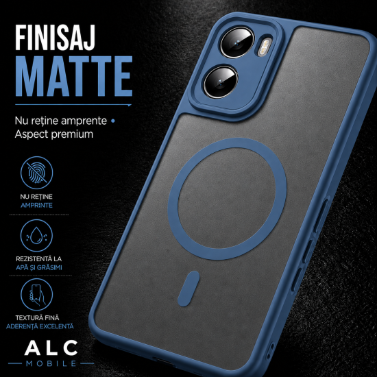 Husa pentru Motorola G06, Matte MagSafe, Protectie 360, Anti-Soc, Protectie Camera, Albastru