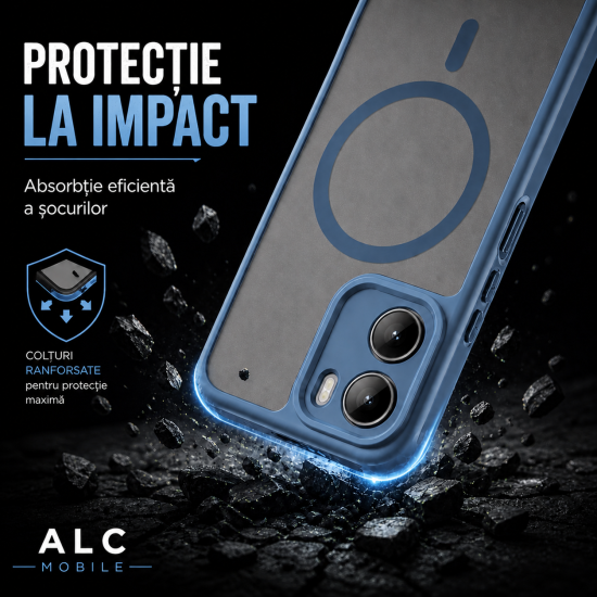 Husa pentru Motorola G06, Matte MagSafe, Protectie 360, Anti-Soc, Protectie Camera, Albastru