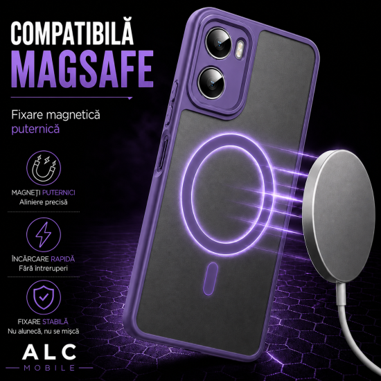 Husa pentru Motorola G06, Matte MagSafe, Protectie 360, Anti-Soc, Protectie Camera, Mov