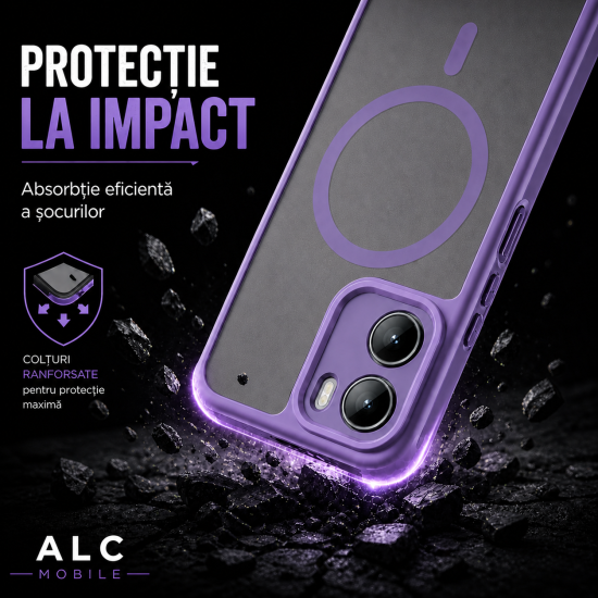 Husa pentru Motorola G06, Matte MagSafe, Protectie 360, Anti-Soc, Protectie Camera, Mov