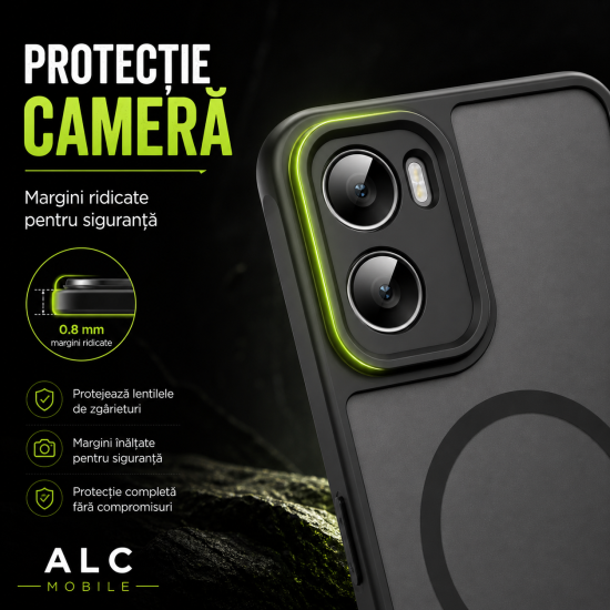 Husa pentru Motorola G06, Matte MagSafe, Protectie 360, Anti-Soc, Protectie Camera, Negru