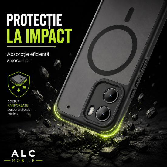 Husa pentru Motorola G06, Matte MagSafe, Protectie 360, Anti-Soc, Protectie Camera, Negru