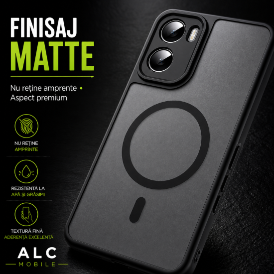 Husa pentru Motorola G06, Matte MagSafe, Protectie 360, Anti-Soc, Protectie Camera, Negru
