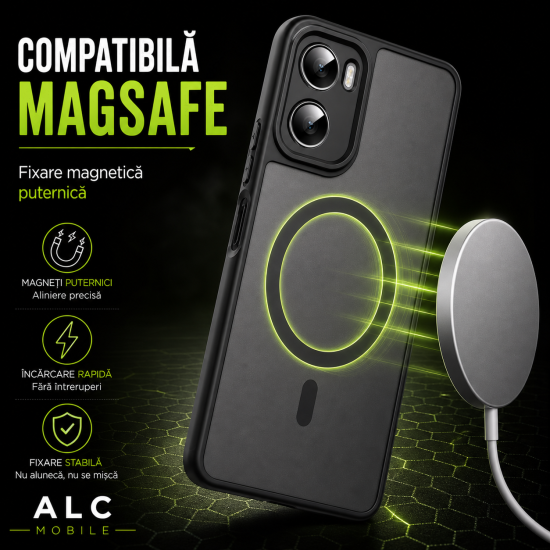 Husa pentru Motorola G06, Matte MagSafe, Protectie 360, Anti-Soc, Protectie Camera, Negru